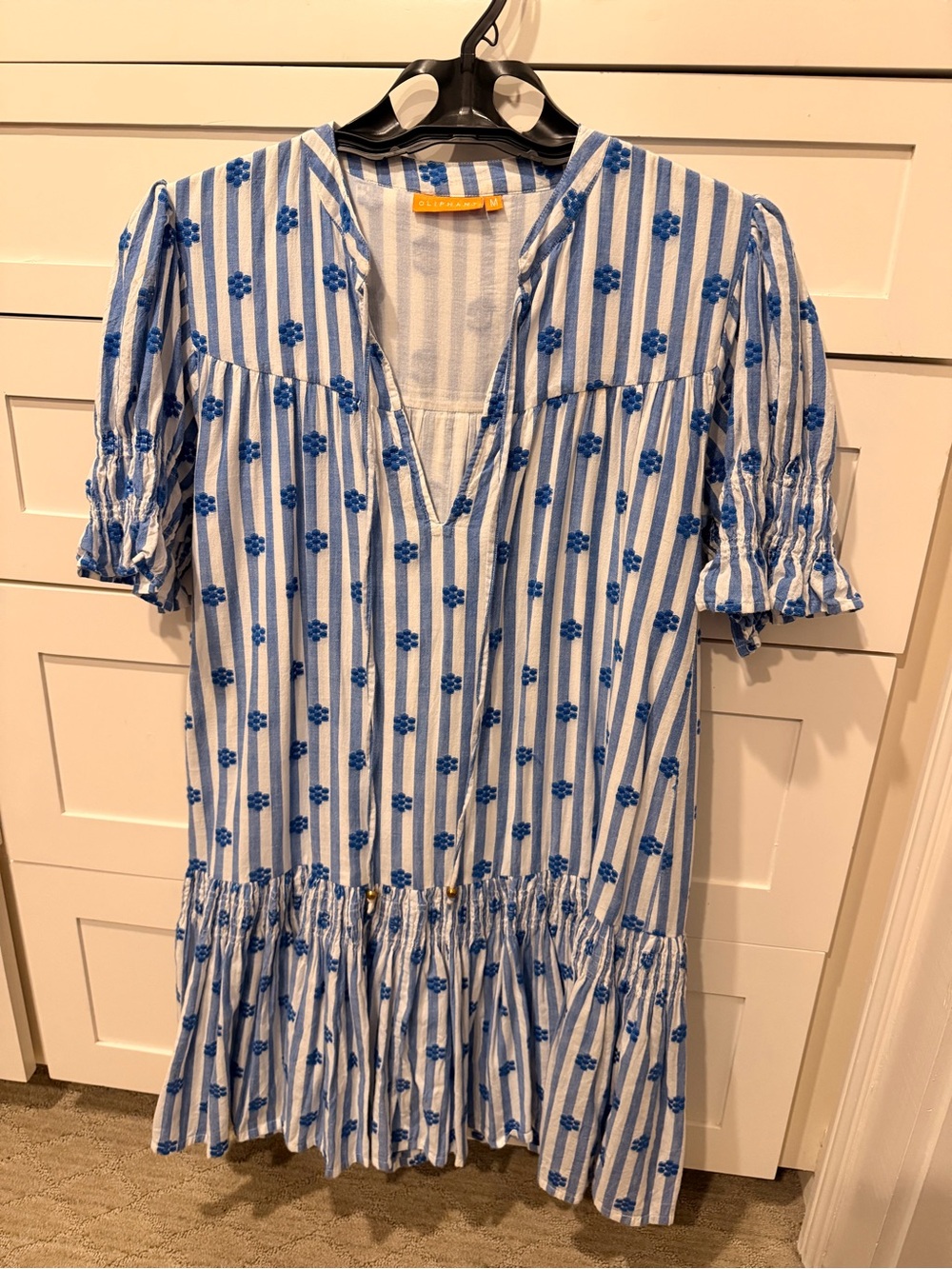 Oliphant Blue and White Striped Floral Smock drop mini - Picture 2 of 3